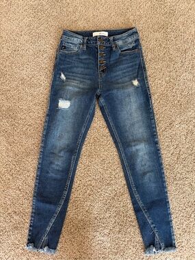 KanCan Dark Blue Distressed Ankle Crop Jeans